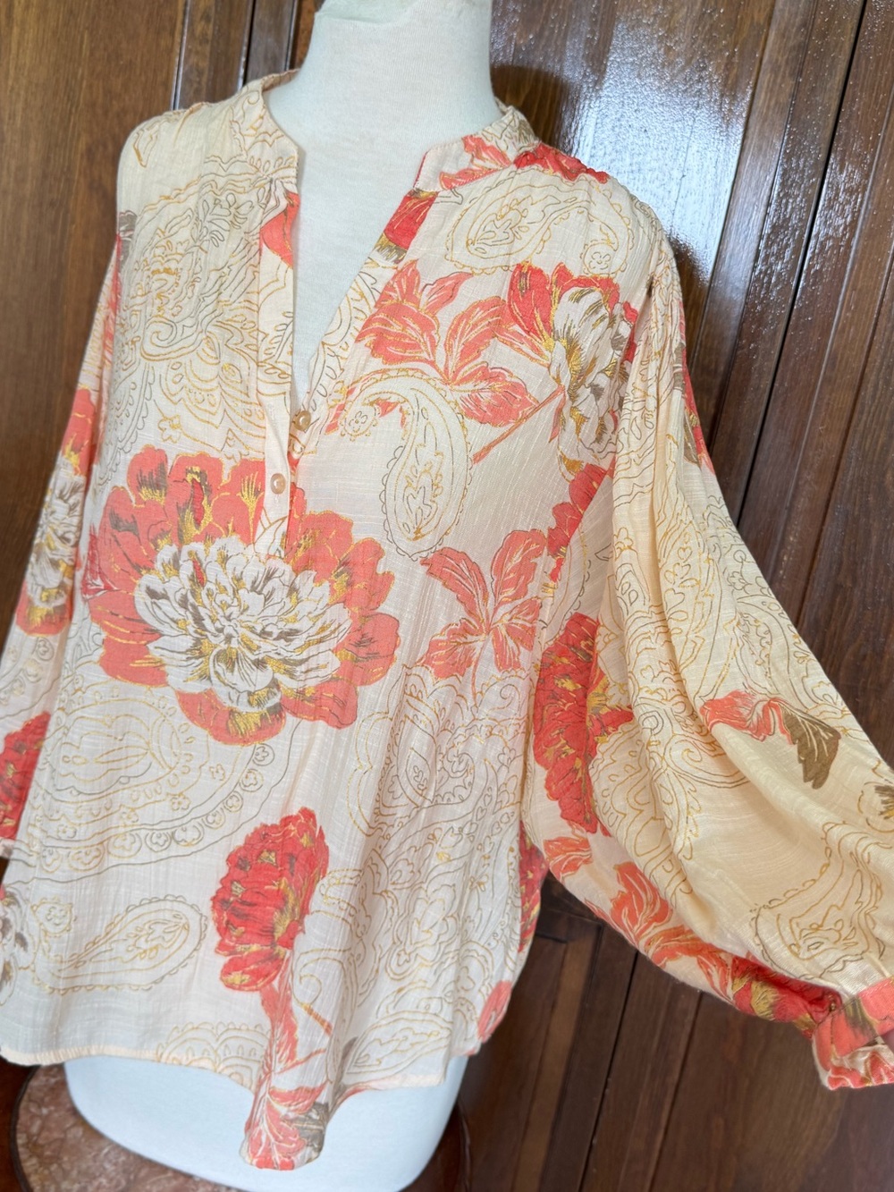 Romantic Floral Paisley Balloon Sleeve Lightweight Flowy Blouse Cottagecore XL